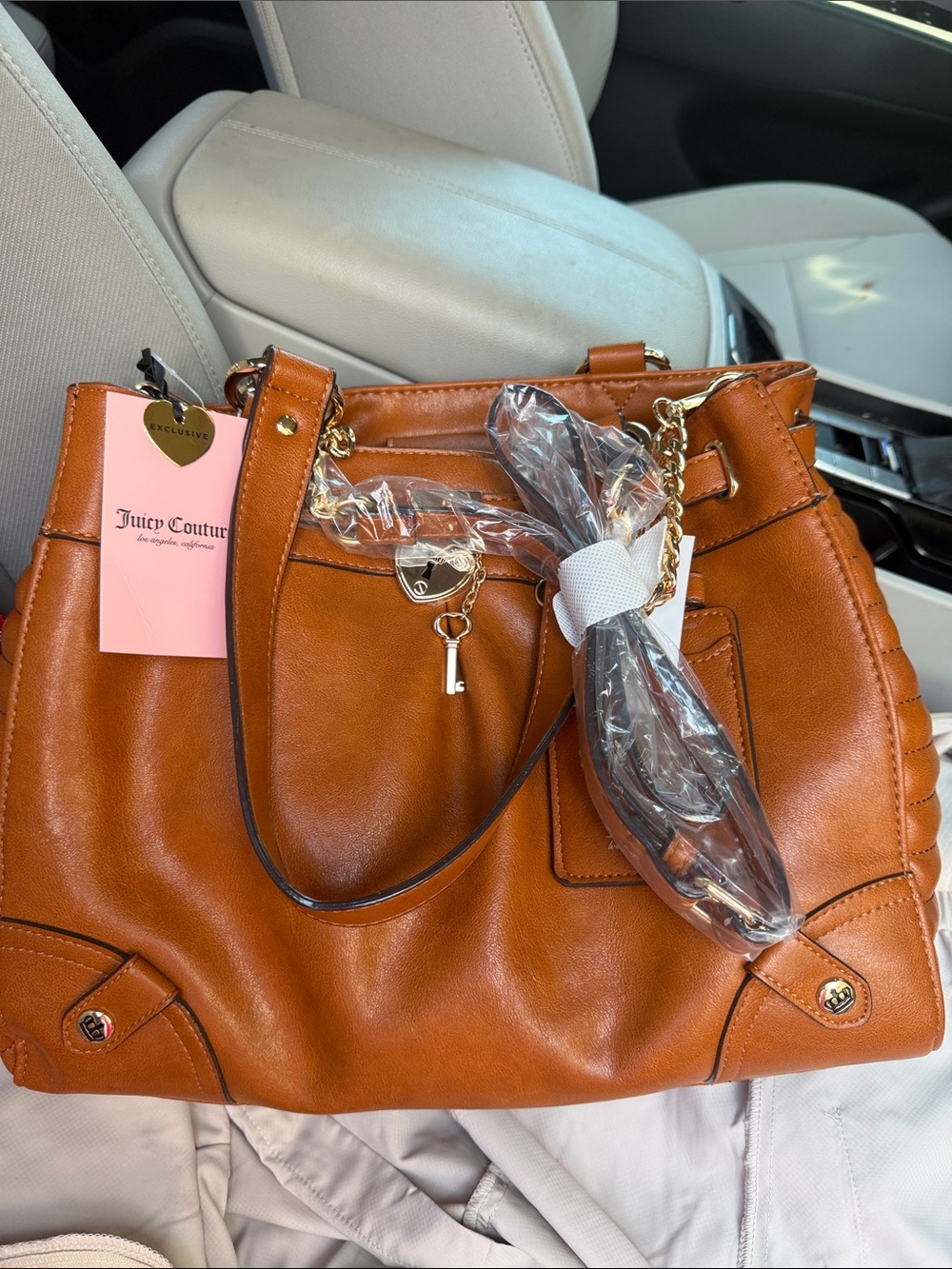 Juicy Couture Cognac Shoulder Bag with Charms & Crossbody Strap